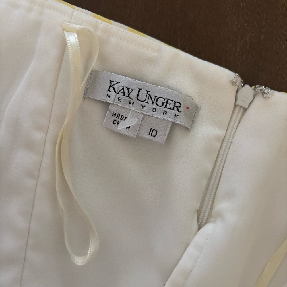 strapless Kay Unger Yellow Strapless Bow-Waist Midi Dress Sz 10 - Picture 6 of 7